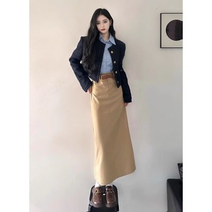 冬装搭配一整套微胖御姐轻熟外套衬衫上衣半身裙韩剧穿搭三件套装