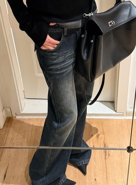 SUNONEONE 微喇深蓝低腰牛仔裤女秋冬季美式复古新款松弛感休闲裤