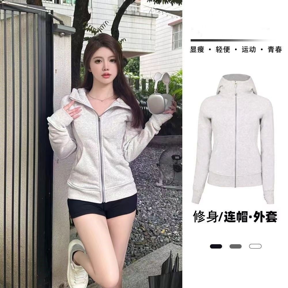 lulu同款女士春秋冬款卫衣拉链外套运动休闲修身显瘦百搭连帽衫