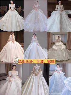 出租赁主婚纱2025新款缎面梦幻新娘结婚长拖尾奢华超仙宫廷婚纱夏