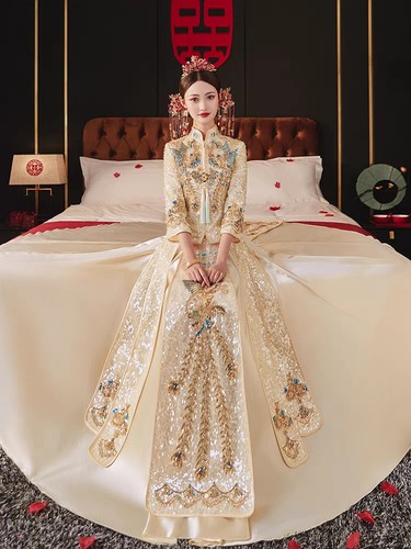 出租秀禾服2026新款结婚香槟色中式新娘服婚服女秀和服龙凤褂冬