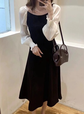 alwaysiris 媛鸢/2022秋Hp拼接修身显瘦优雅气质连衣裙