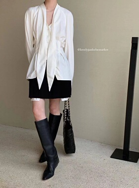 DT 广州uus 2023年春夏新款ins风宫廷气质绑带显瘦收腰天丝衬衫