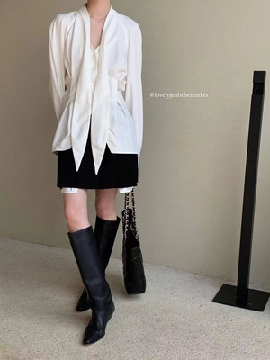 收腰气质纽扣长袖棉绑带