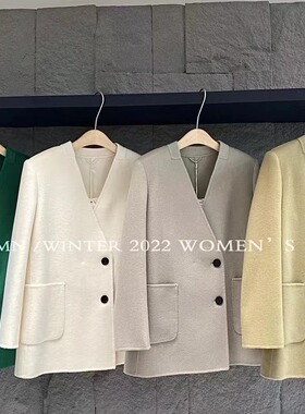 alwaysiris 媛鸢/2023秋coline气质百搭显瘦澳口袋无领毛羊毛外套