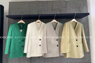 alwaysiris 媛鸢/2023秋coline气质百搭显瘦澳口袋无领毛羊毛外套