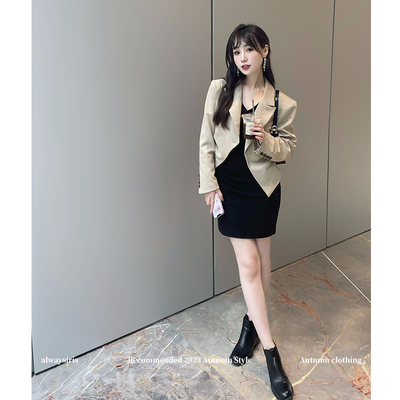 长袖气质百搭一粒扣显瘦百搭