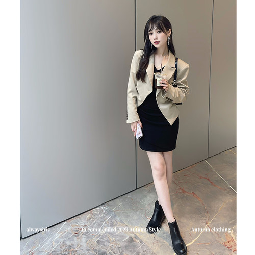长袖气质百搭一粒扣显瘦百搭