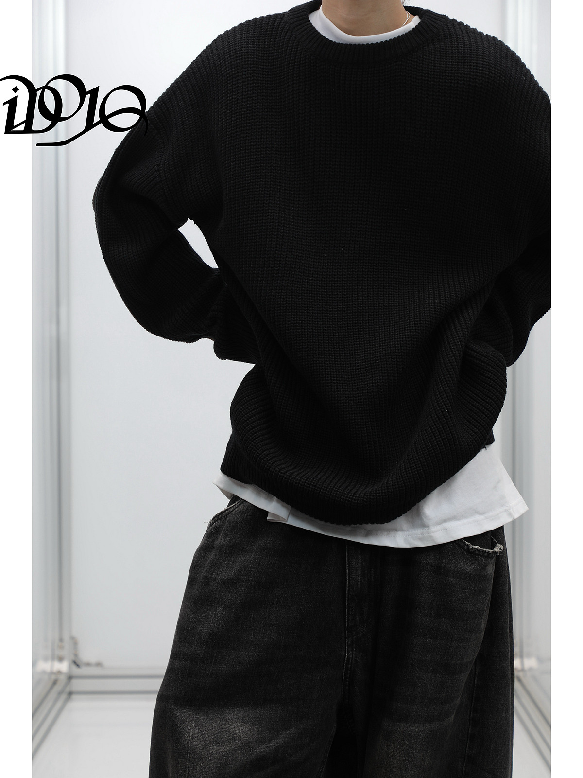 IDOJOS THICK AND HEAVY BLACK SWEATER MENS TEXTURE AUTUMN AND WINTER LOOSE AND LAZY WIND KNITWEAR WARM SWEATER THREAD
