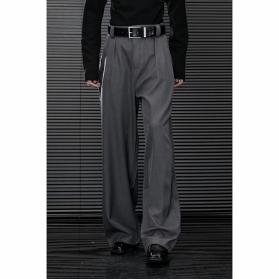 短句先生2024春夏新款褶皱设计垂感西裤男宽松休闲长裤垂感百搭裤