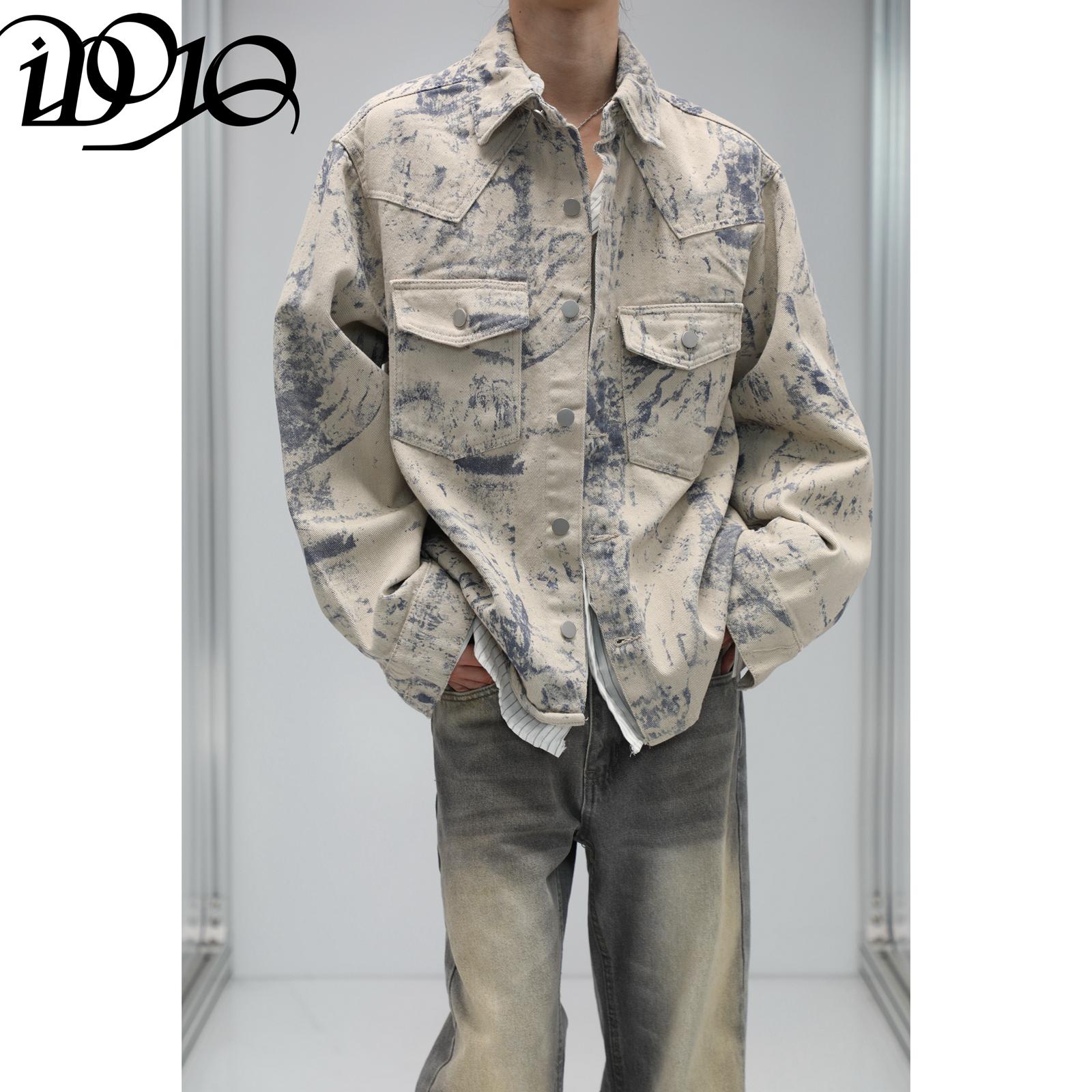 iDojo*春季渐变水洗牛仔衬衫休闲宽松长袖复古做旧外套cleanfit