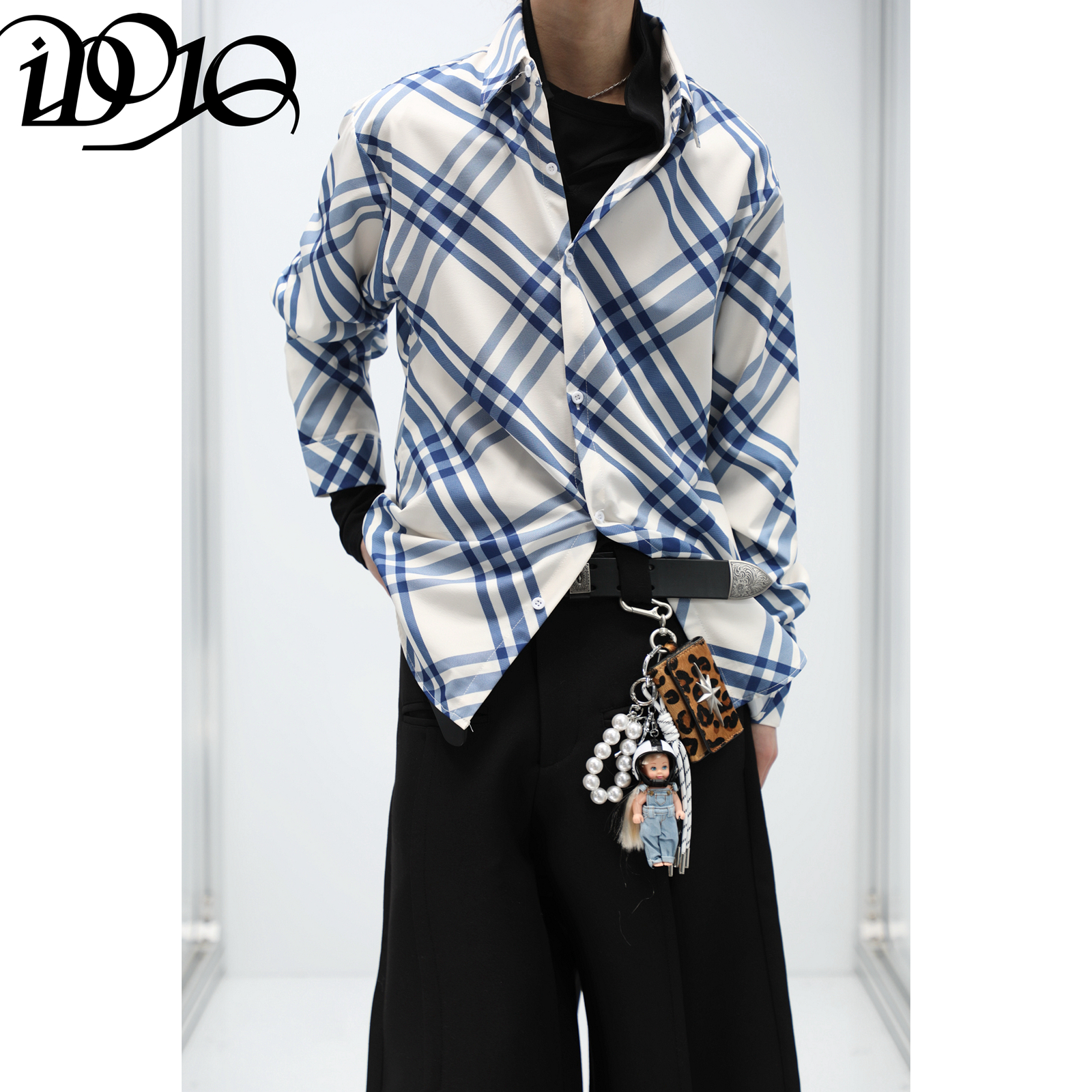 iDojo*盐晶色斜纹斜格子衬衫男女同款菱格情侣防晒外套cleanfit