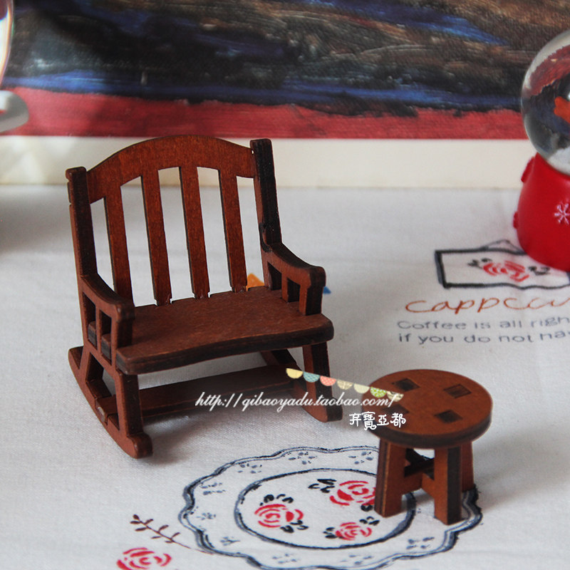 日式Decole Zakka热销迷你木摇椅小木凳公仔配件装饰手办五件包邮