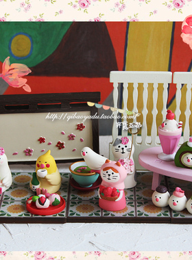 ins日式风文鸟樱花树脂桌面摆件