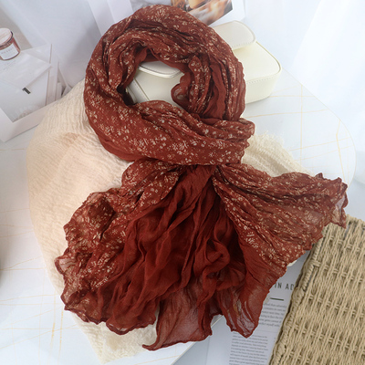 褶皱小花百搭印花新款丝巾围巾女春夏配裙子外搭空调披肩秋冬围脖