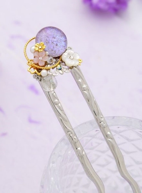 【发簪】「紫阎之花」人气再入荷 日本京都琉璃手工原创发簪 紫色