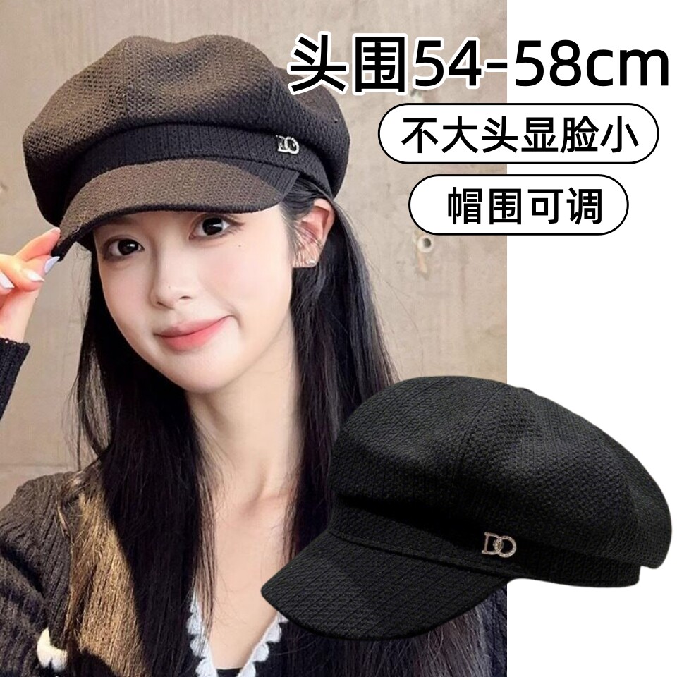 2026新款春秋季黑色贝雷帽百搭女复古大头围八角帽夏天帽子女款