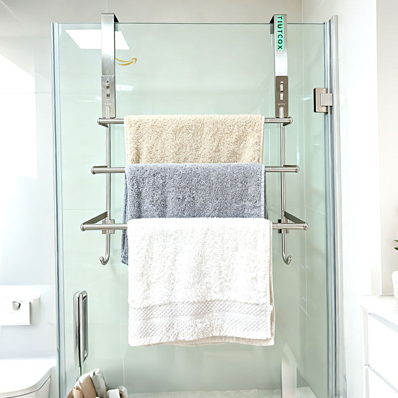 跨境不锈钢毛巾架浴室挂架浴巾置物架卫生间淋浴房玻璃门挂毛巾杆