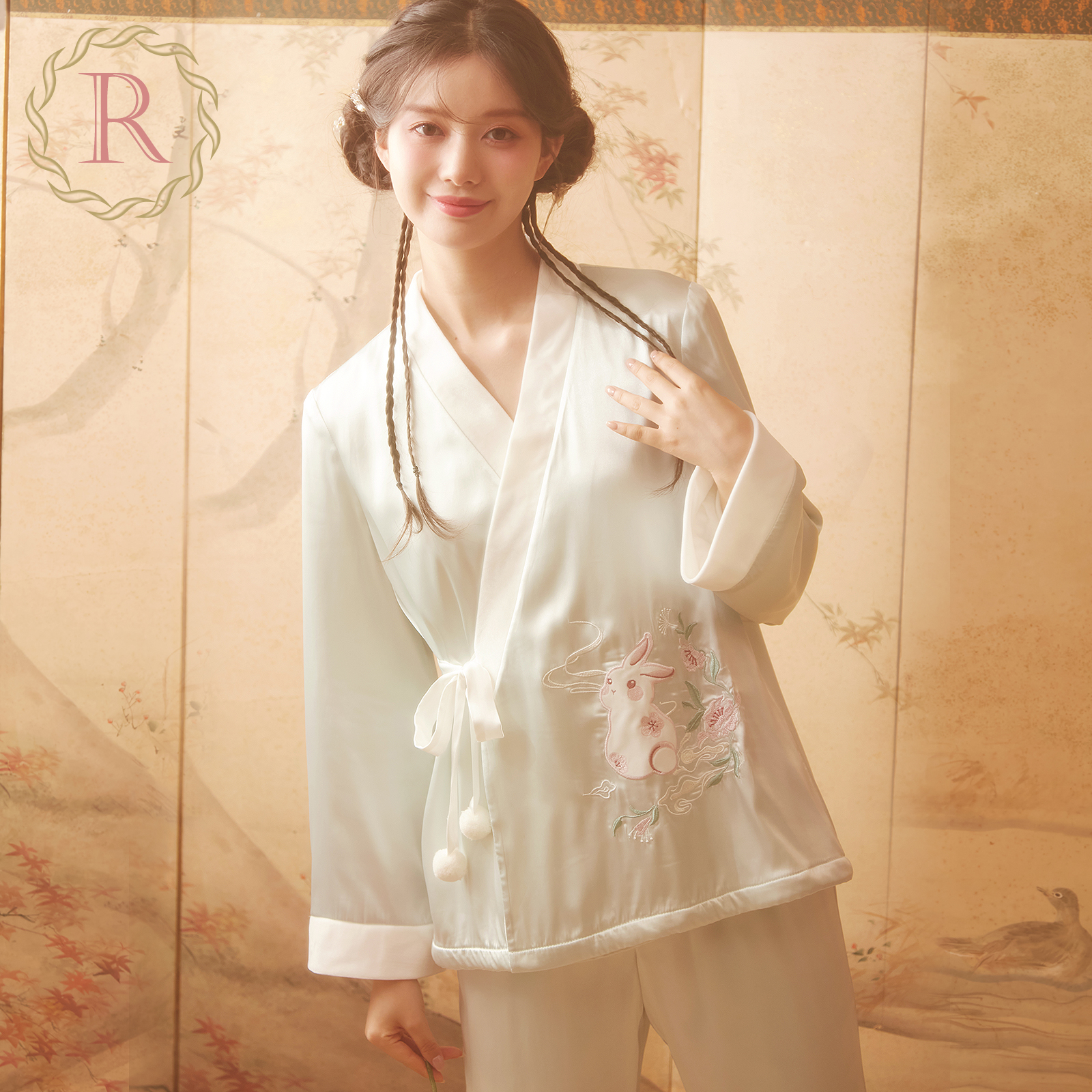 RoseTree国风小兔刺绣长袖睡衣