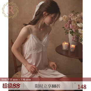 RoseTree冰丝吊带睡裙女夏季蕾丝性感纯欲风睡衣2026年新款带胸垫