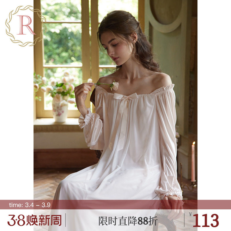RoseTree宫廷风睡裙女款春秋季长袖长款法式公主冰丝性感纯欲睡衣 - rosetree旗舰店出品