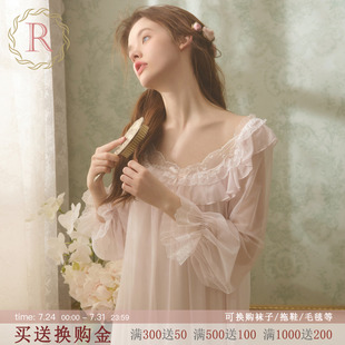 RoseTree蕾丝睡裙女春秋季 宽松性感高级感宫廷公主风睡衣 长袖 长款