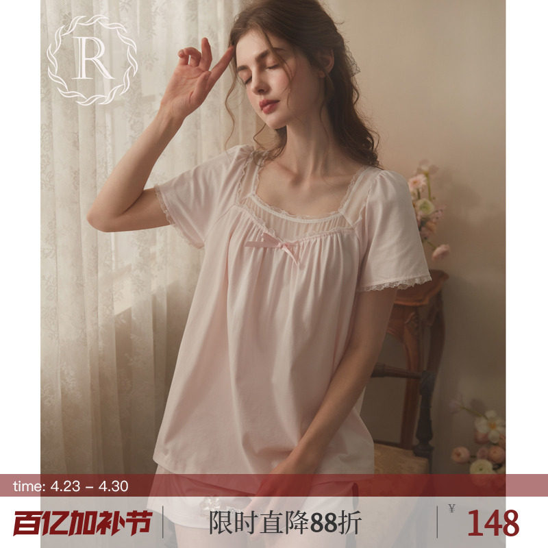 RoseTree纯棉睡衣女款夏季短袖宫廷公主风甜美少女日系家居服套装