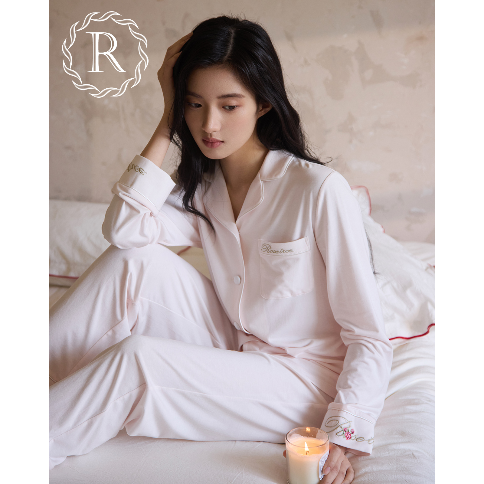 RoseTree法式高级感翻领开襟睡衣