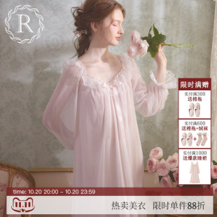 RoseTree冰丝睡裙女春秋长袖 蕾丝性感宫廷公主风纯欲睡衣2025新款