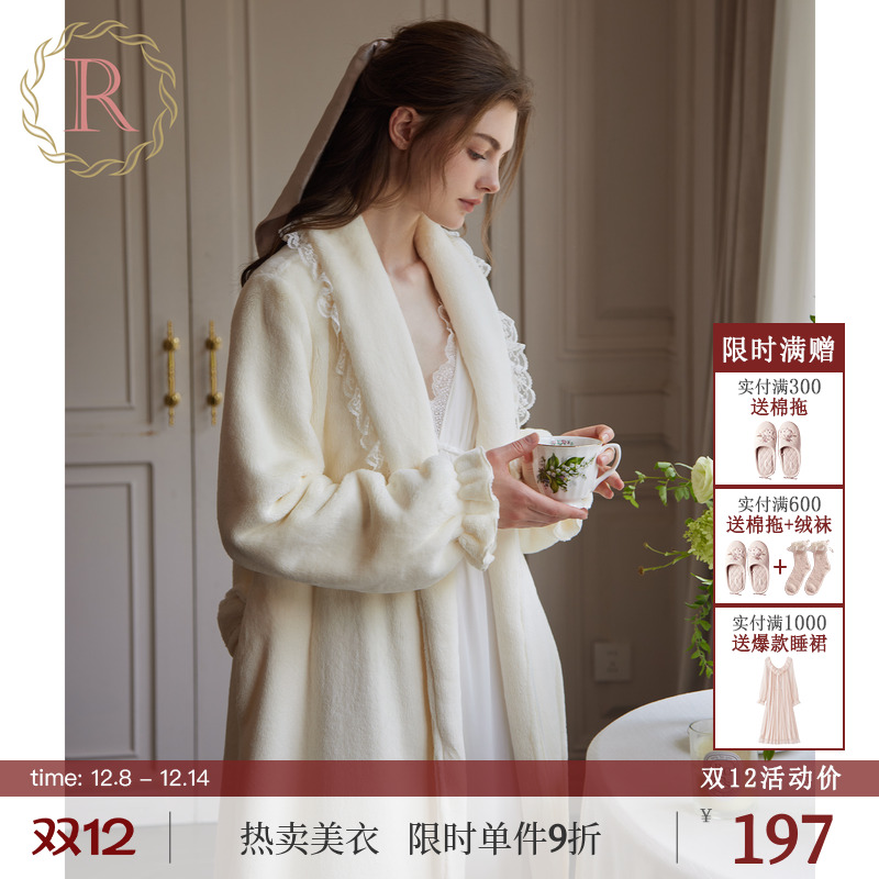 RoseTree复古宫廷慵懒法兰绒睡袍