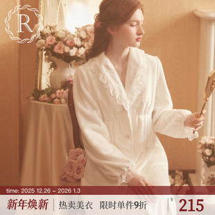 高级感浴衣加绒晨袍睡衣 浴袍法式 RoseTree珊瑚绒睡袍女冬季 长款