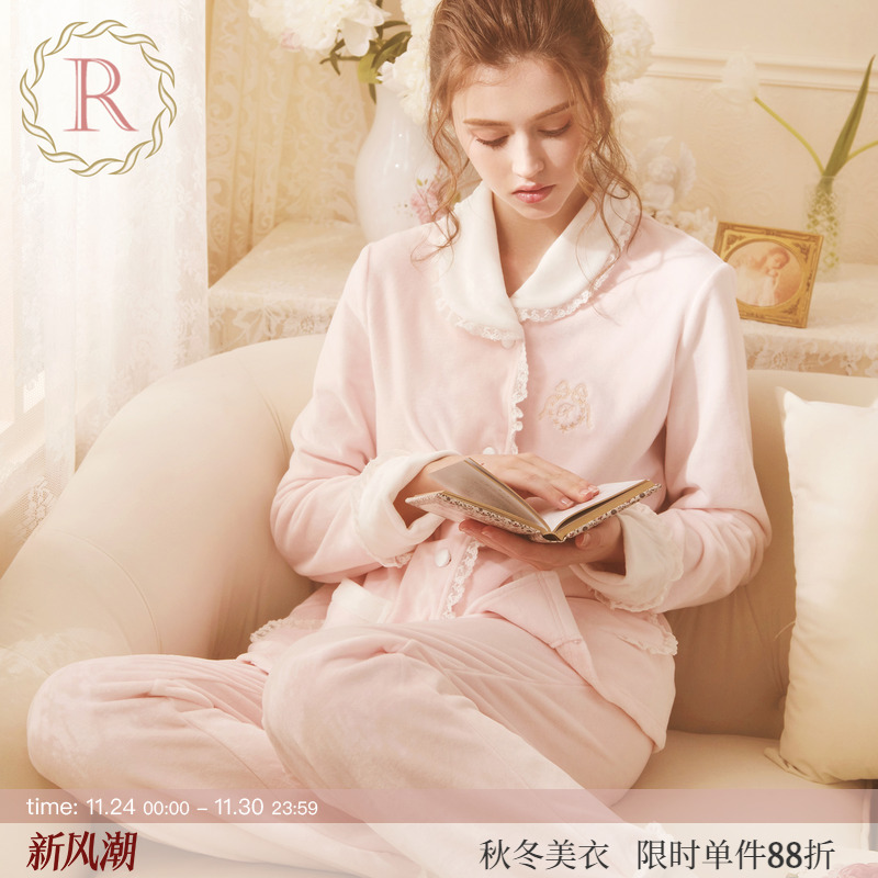 日系家居服秋冬季加绒加厚公主风