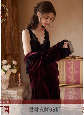 RoseTree新娘晨袍女款秋冬季丝绒高级感小众红色婚礼睡袍睡衣套装