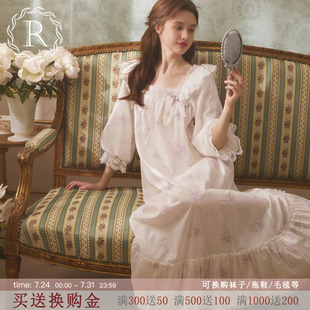 纯棉蕾丝碎花复古宫廷睡衣 RoseTree公主风睡裙女款 春秋季 长袖 长款