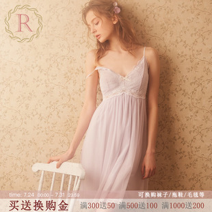 蕾丝薄款 RoseTree性感吊带睡裙女夏季 公主宫廷风少女睡衣带胸垫