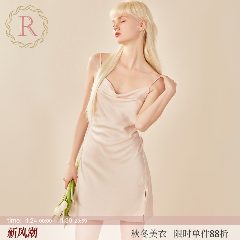 RoseTree荡领美背仿真丝吊带睡裙