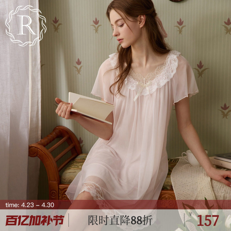 RoseTree短袖睡裙女款夏款宫廷公主风蕾丝甜美少女睡衣2026年新款