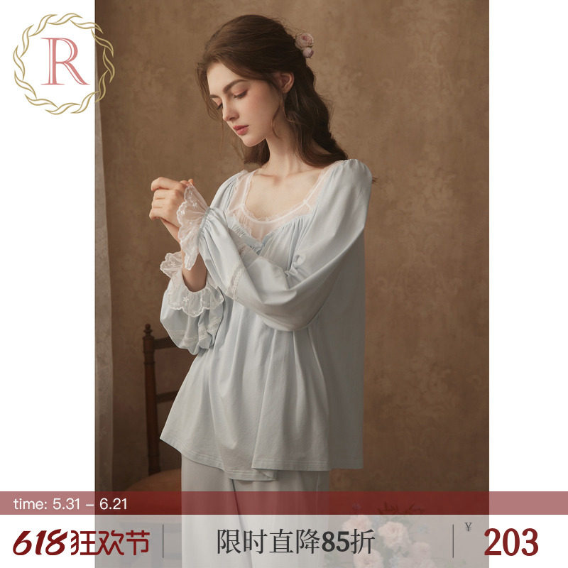 RoseTree宫廷风睡衣女春秋长袖套头独特绝美家居服套装带胸垫春装