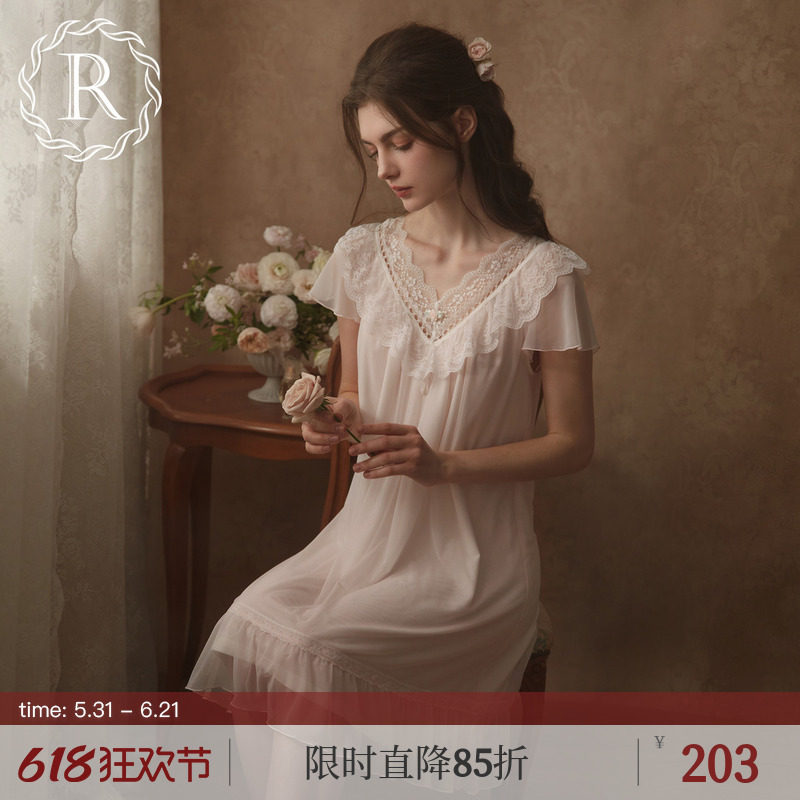 RoseTree蕾丝睡裙女夏季短袖甜美浪漫宫廷公主风绝美睡衣2026新款