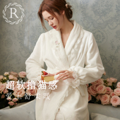 法兰绒少女公主加绒保暖睡衣 长款 RoseTree珊瑚绒睡袍女冬季 法式