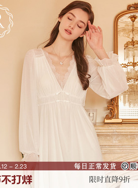 RoseTree法式睡裙春秋女长袖蕾丝性感纯欲宫廷风高级感睡衣带胸垫