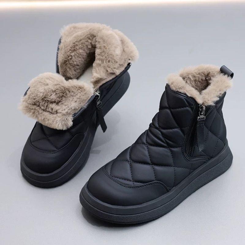 温州加绒加厚雪地靴女冬2025新款皮毛一体厚底棉靴保暖防寒面包鞋