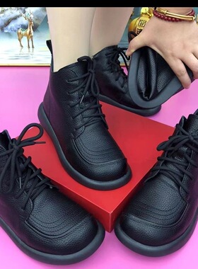 妈妈棉靴2023短靴新款真皮秋冬中年加绒平底轻便舒适马丁休闲靴子