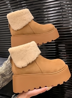 小个子厚底松糕底时尚百搭雪地靴女2025冬季新款加绒加厚保暖棉鞋