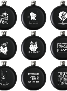 5两黑色圆形金属迷你不锈钢酒壶LOGO定制Metal Hip Flask刻字DIY