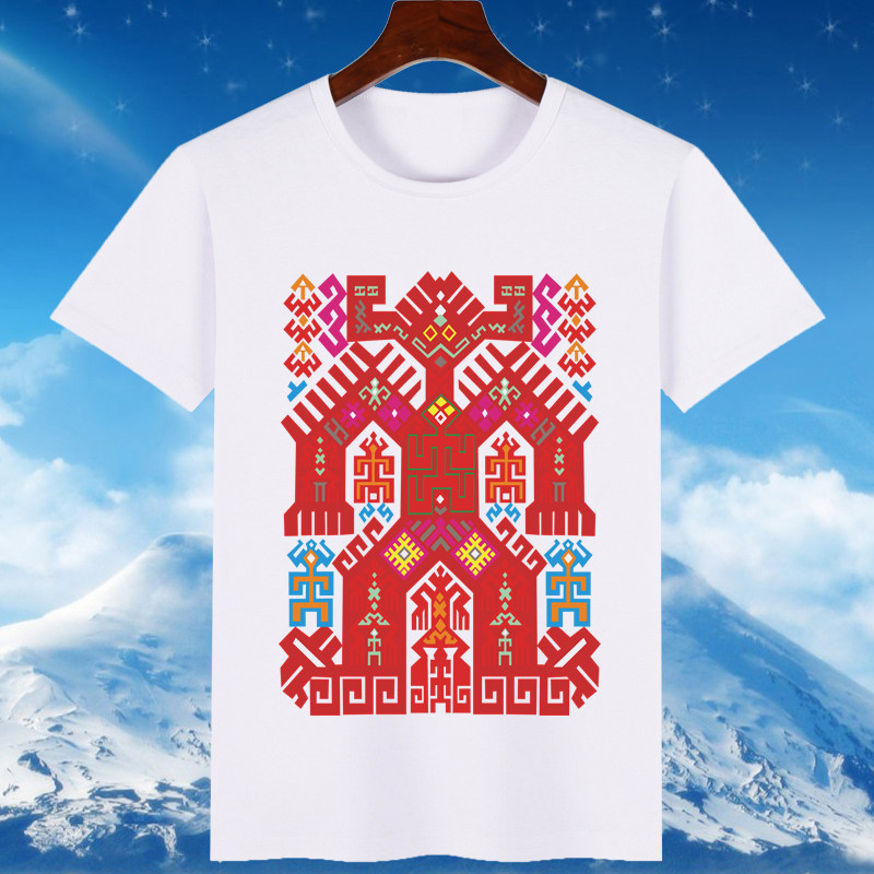 黎族大力神印花短袖t恤衫海南少数民族特色元素图案聚会夏季衣服