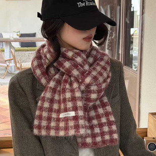 围巾女款2025新款冬今年流行爆款红色格子围巾韩系氛围感独特漂亮