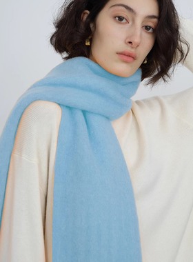 围巾女款2025新款冬女生羊毛白色蓝色时尚洋气高档围巾韩系氛围感