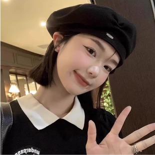 洋气 八角贝雷帽女显脸小冬黑色小头围时尚 帽子贝雷帽女款 2025新款