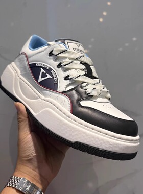 品牌男鞋2025秋季新款厚底拼色百搭休闲板鞋透气舒适系带运动鞋